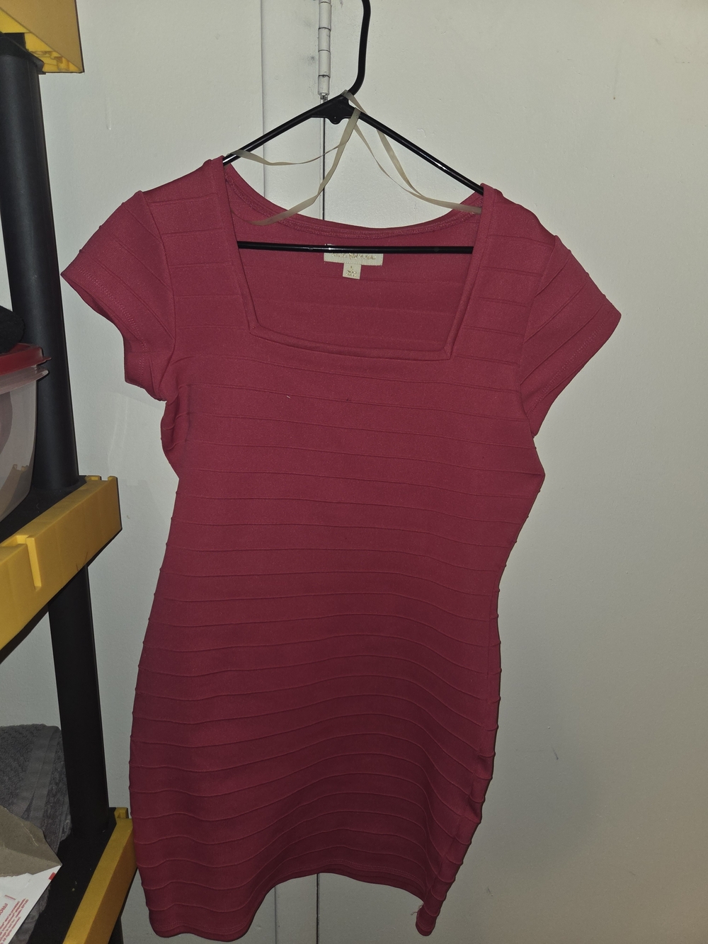 Fitted Ribbed Short Sleeve Dress in Deep Pink